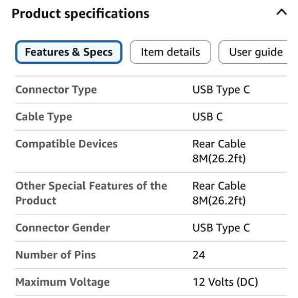 VIOFO Rear Cable 8M(26.2ft) ONLY for A229 Plus/PRO Dash Camera- USB C Cable - Picture 5 of 9